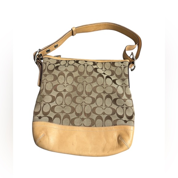 Coach Signature Shoulder Bag Tan And Brown Canvas - Picture 2 of 10